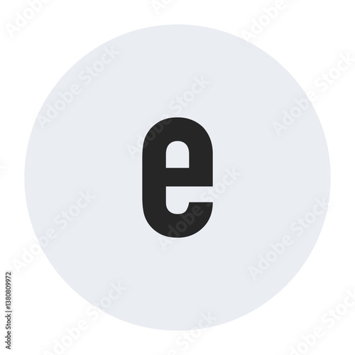Letter e icon in black on a light circular background. Minimalistic and modern design, perfect for graphic projects, logos, or any creative work requiring simplicity and clarity