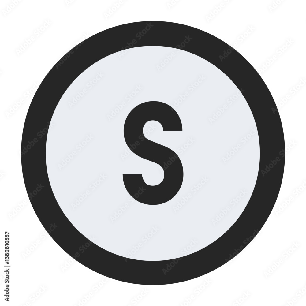 Bold lowercase letter s enclosed in a black circular frame with a light background. A clean and elegant design suitable for monograms, business logos, and modern graphic templates Bold lowercase letter s enclosed in a black circular frame with a light background. A clean and elegant design suitable for monograms, business logos, and modern graphic templates