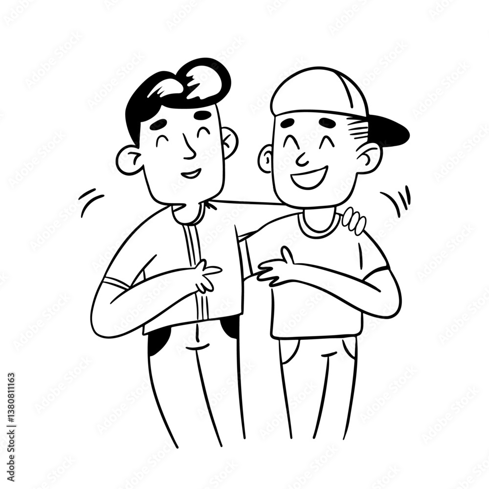 Two very close friends. Friendship in jung age between boys. Outline sketch style Two very close friends. Friendship in jung age between boys. Outline sketch style