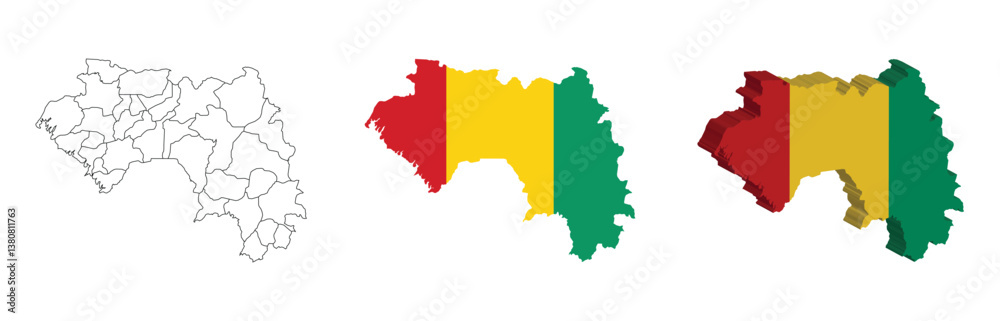 Fototapeta premium Guinea outline, fill with flag and 3d map