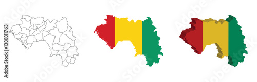 Guinea outline, fill with flag and 3d map