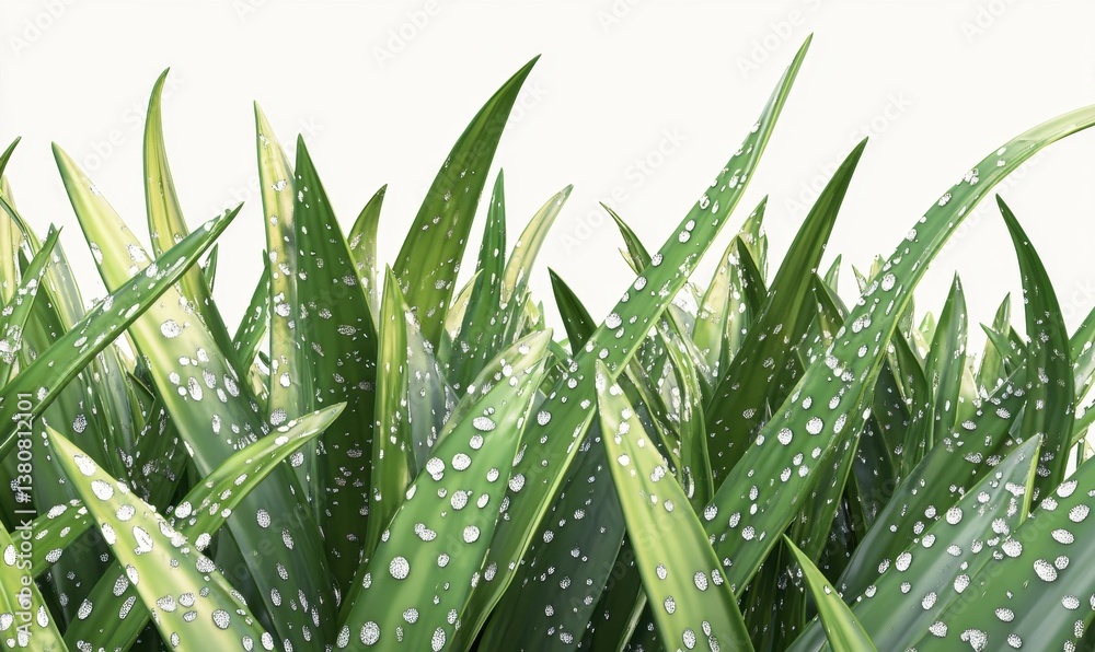 Dewy Grass Blades on White Background for Freshness Theme Dewy Grass Blades on White Background for Freshness Theme