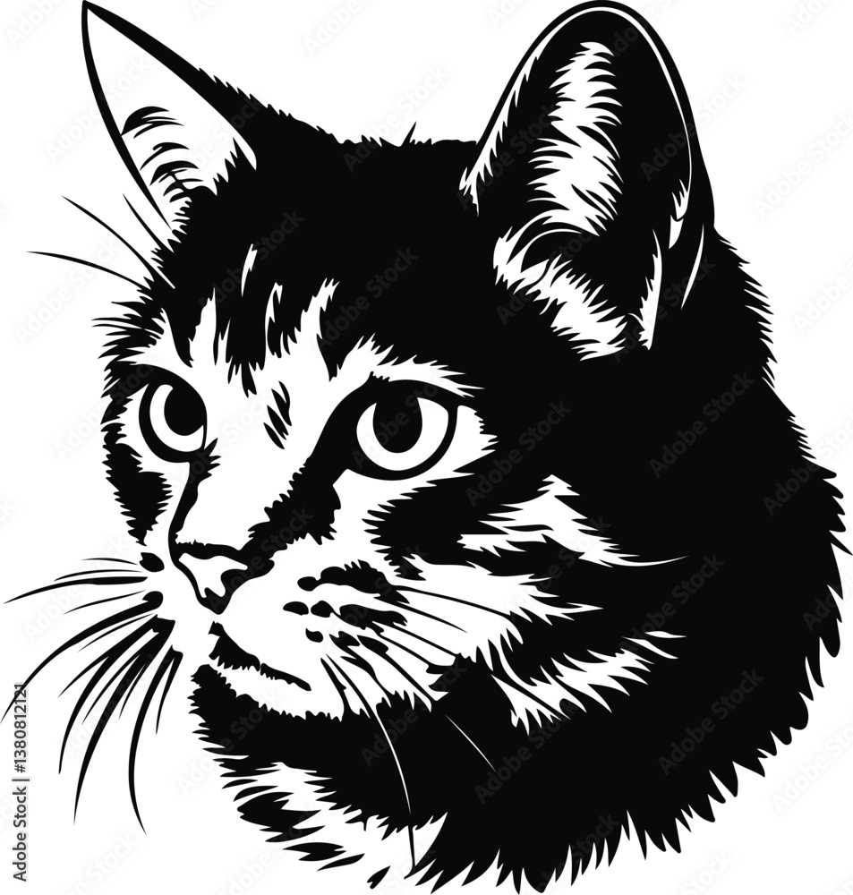 Fototapeta premium Cute Cat Head Outline Silhouette Design
