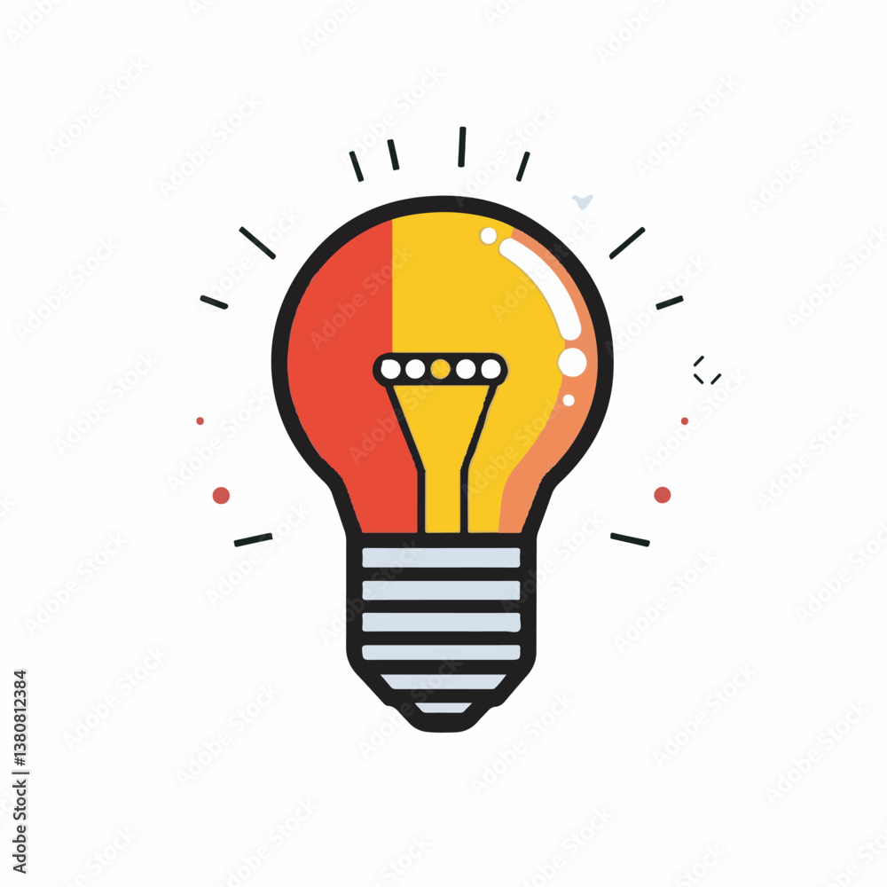 Red yellow bulb radiates on white background idea concept Red yellow bulb radiates on white background idea concept