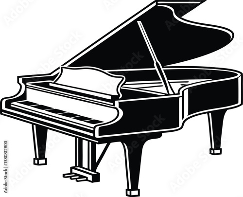grand piano and music notes vector silhouette, isolated on a white background.