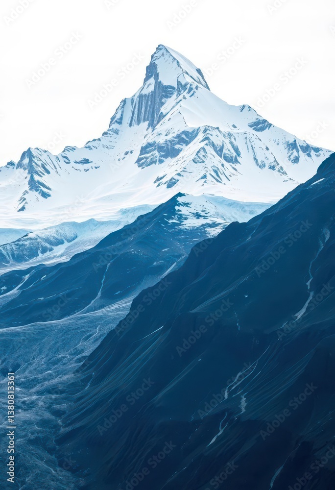 Fototapeta premium Towering snow-capped iceberg dominates frozen mountain range, alpine, arctic