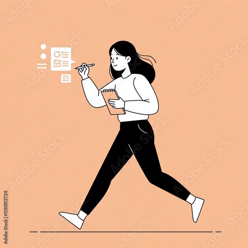Woman Taking Notes Vector Illustration, Task Management