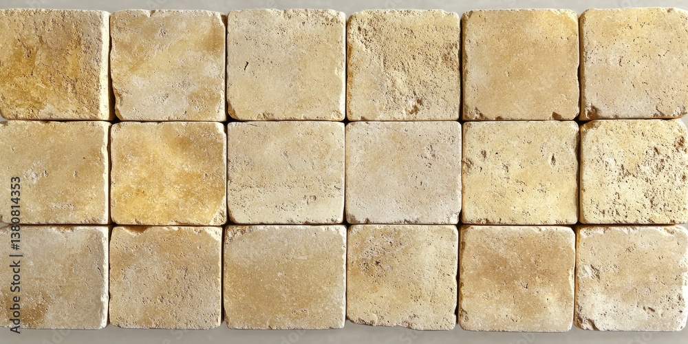 Fototapeta premium Natural stone tiles arranged in a grid pattern on a neutral background 