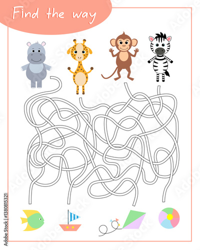 Help animals find their way. Lesson for children education and activities. Age 3-5.