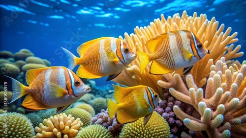 Colorful Tropical Fish Swimming Near Vibrant Coral Reef Scene