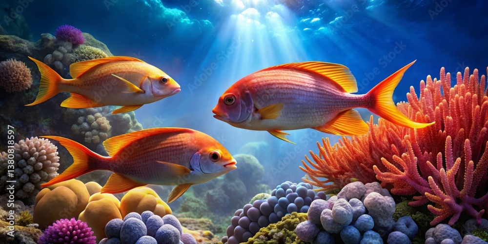 Obraz premium Colorful Tropical Fish Swimming Above Vibrant Coral Reef Scene