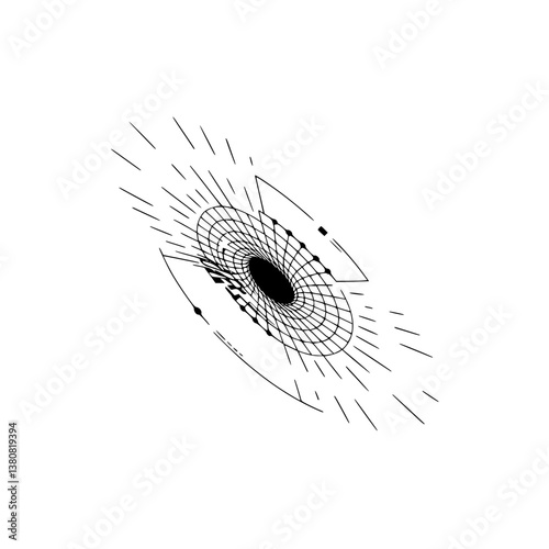 Minimalist Black Hole Illustration on White, Abstract Geometric Design