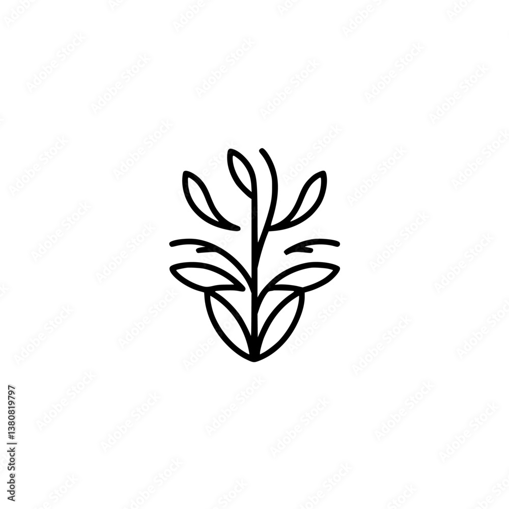 Fototapeta premium Minimalist Line Art Plant Logo: Natural, Modern, Clean Design