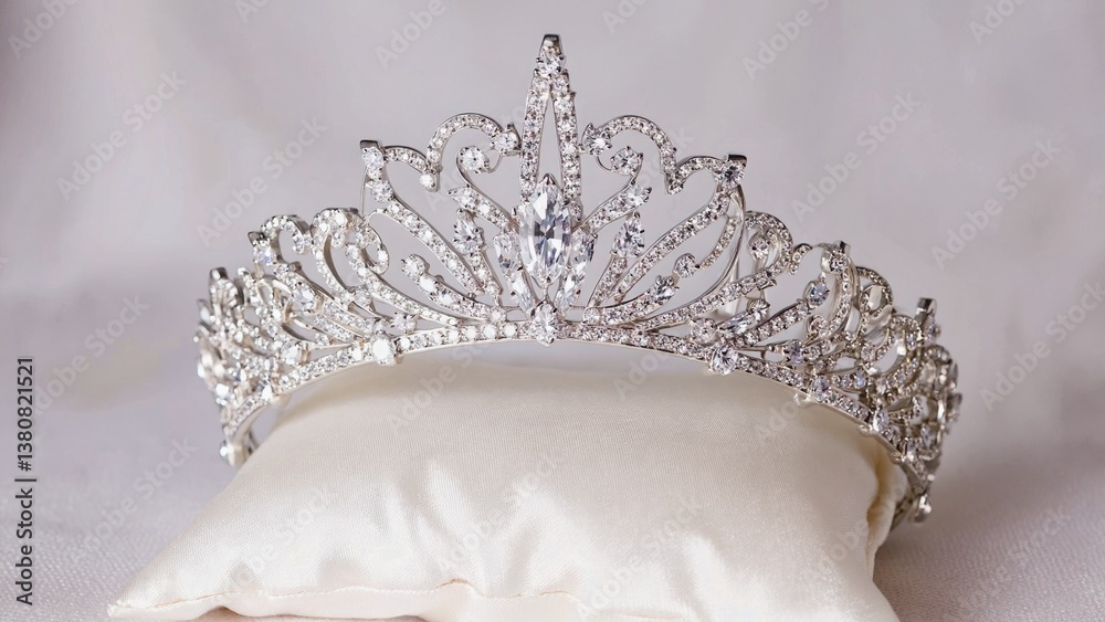 Obraz premium A luxurious silver tiara sits atop a plush pillow, perfect for weddings or special occasions