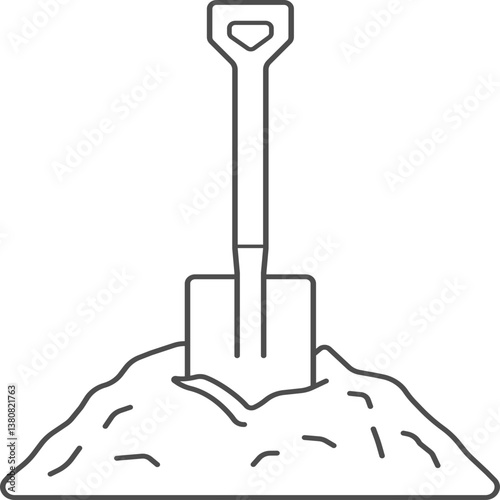 Professional Garden Hand Shovel Digging Tool in Soil Pile Line Art Vector Illustration icon for Landscaping and Gardening Equipment Design