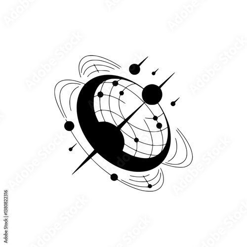 Abstract Black and White Cosmos Icon, Modern Space Illustration