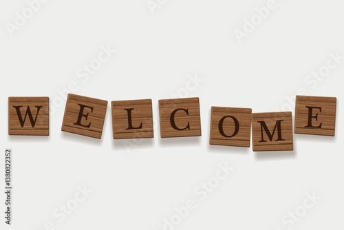 Welcome word on wooden cubes, isolated on a white background, vector illustration design background