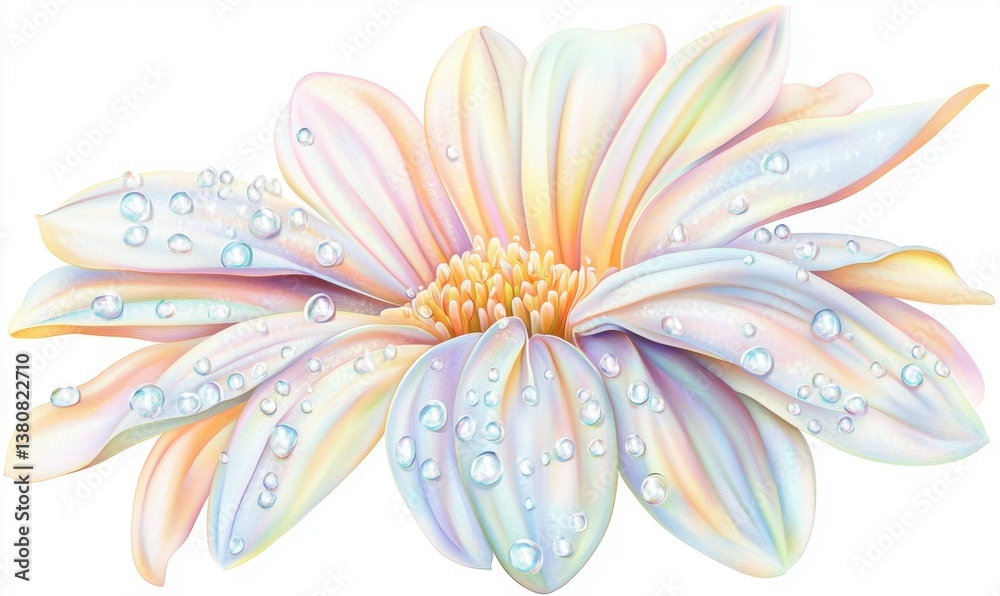 Obraz premium Pastel daisy with water drops on petals, isolated on white