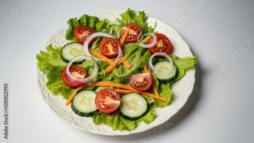 Wallpaper Mural A simple white plate topped with fresh lettuce and juicy tomatoes Torontodigital.ca