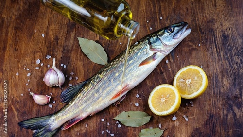 A fish sitting on a wooden cutting board