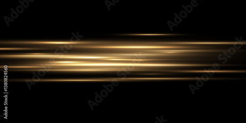 
Yellow horizontal glare pack. Laser beams, horizontal light beams. Speed ​​lines. Bright flash