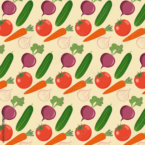 Vector pattern with vegetables, background, wallpaper.