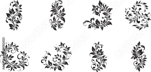 Elegant Floral Silhouette Vector Design with Ornamental Details,  Floral Silhouette Vector