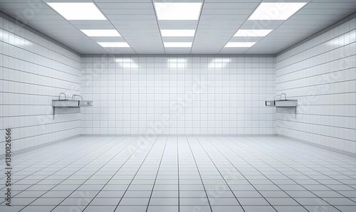 Spacious and Clean Sterile Room with White Tile Walls and Floor
