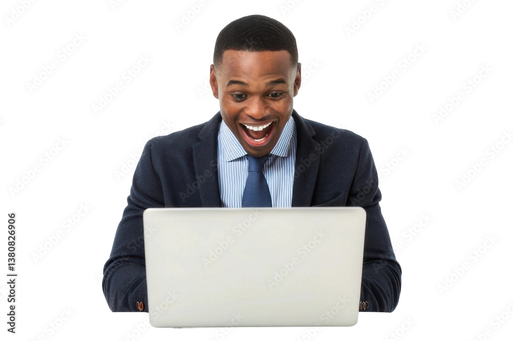 Excitement while working on a laptop in a professional setting Excitement while working on a laptop in a professional setting