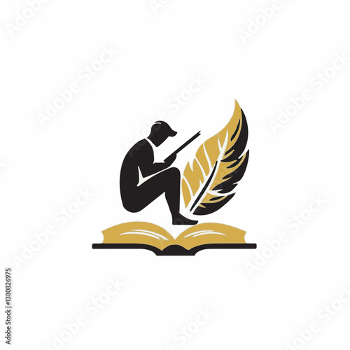 Silhouette man reads writing on open book indoors vector illustration
