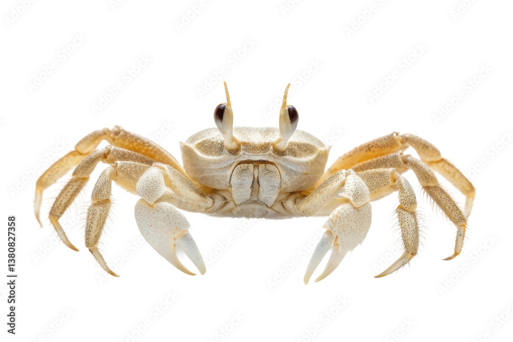 White crab posing on a clean surface, showcasing unique features and textures, ideal for educational purposes and wildlife exploration White crab posing on a clean surface, showcasing unique features and textures, ideal for educational purposes and wildlife exploration