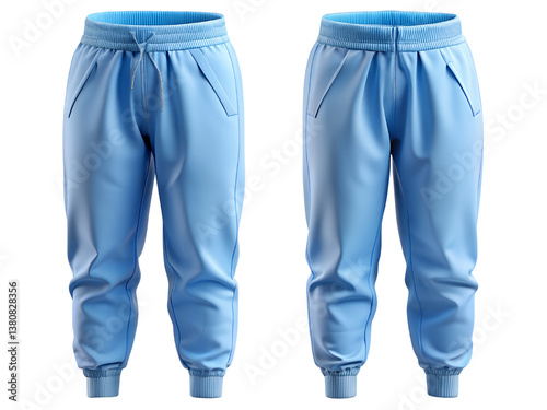 Blue Sports Pants Front and Back View, Sweatpants Mockup, Sweatpants Front and Back View Mockup