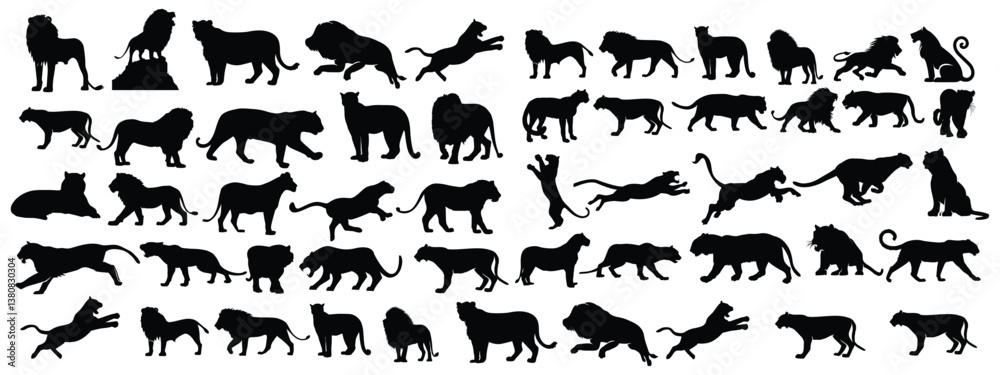 Silhouette lion set collection - vector illustration Silhouette lion set collection - vector illustration