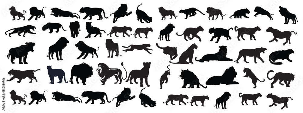 Fototapeta premium Set of lion silhouette vector illustration on white background