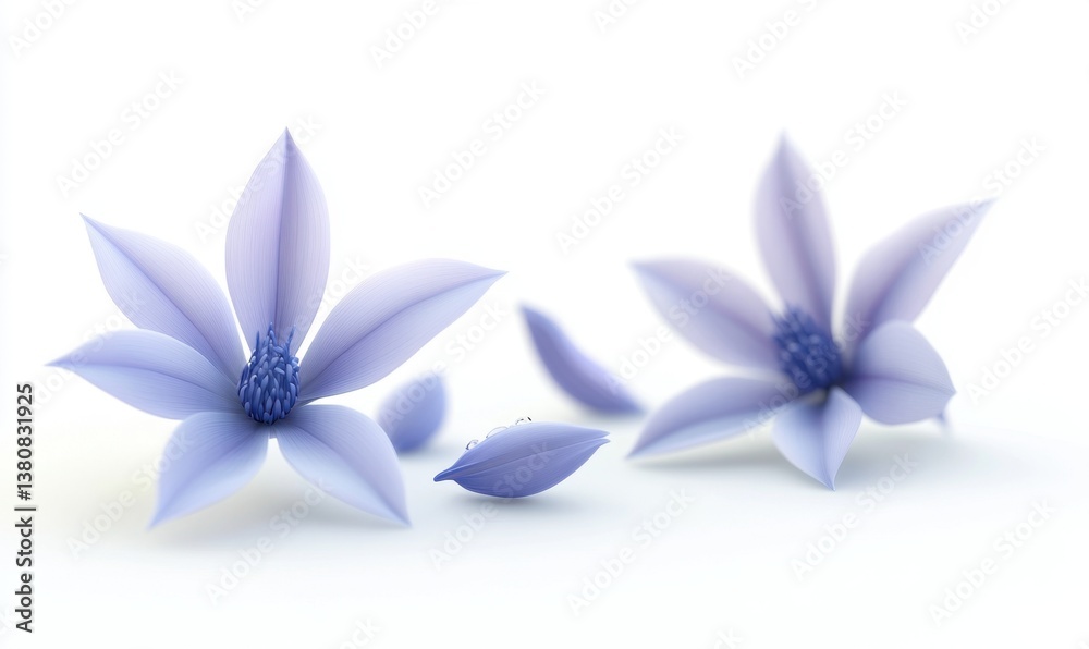 Fototapeta premium Two purple flowers with fallen petals on white