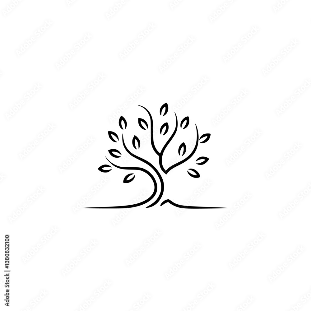 Fototapeta premium Minimalist Tree Logo: Black Line Art on White Background