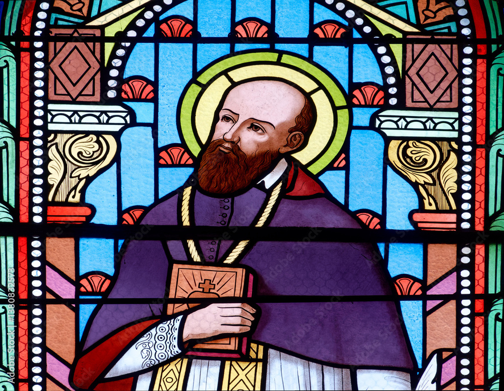 Obraz premium Stained glass of St. Francis de Sales or Saint François de Sales. Founder of the Order of the Visitation of Holy Mary (Visitandines).