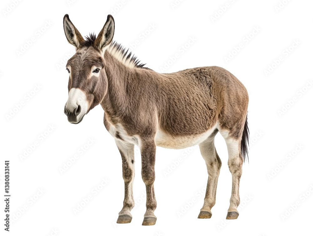 Donkey standing proudly in a natural pose for education and art on a transparent background, cut out Donkey standing proudly in a natural pose for education and art on a transparent background, cut out
