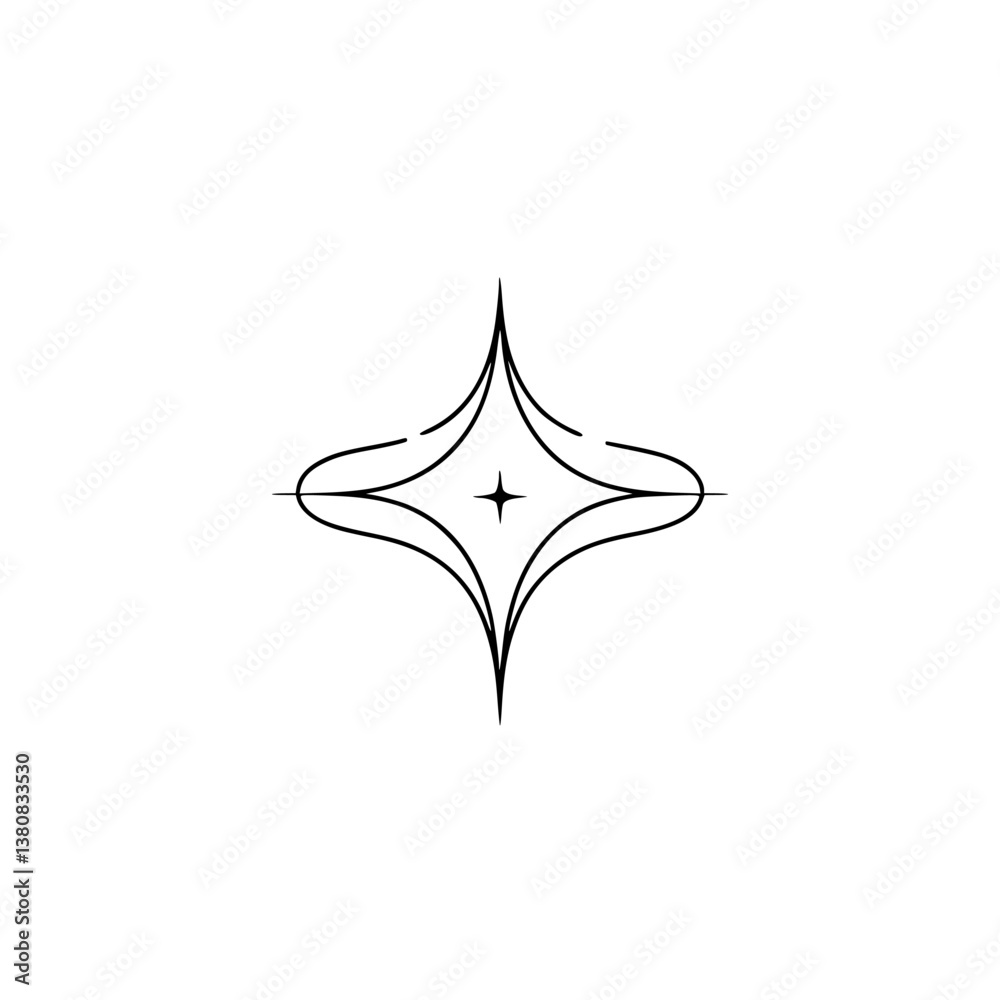 Fototapeta premium Minimalist Starburst Logo Design, Elegant Black Line Art on White