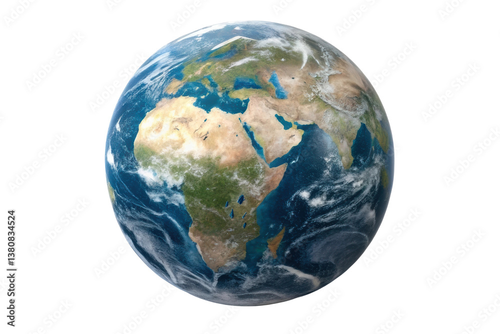 Fototapeta premium Planet Earth is depicted in vibrant colors, highlighting the diverse continents and vast oceans