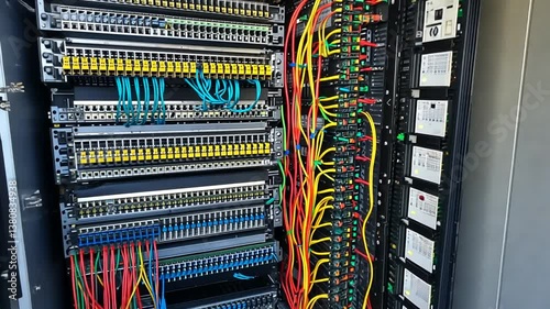 Network Equipment in a Computer Server Rack With Organized Cables Generative AI