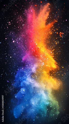 Colorful Explosion of Powder Creating Vibrant Clouds in Dark Background