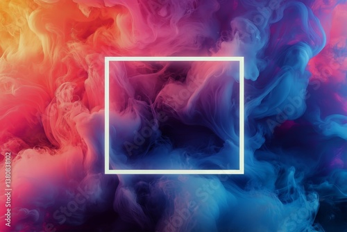 Vibrant Abstract Background With Flowing Colors and a Central Blank Square fo...