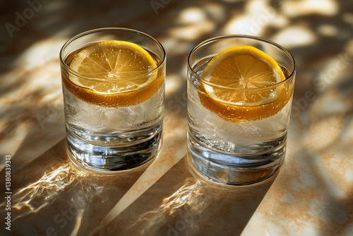 Refreshing Lemonade Drinks on a Sunny Table With Beautiful Shadows