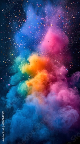 Colorful Explosion of Powder Creating Vibrant Clouds in Dark Background