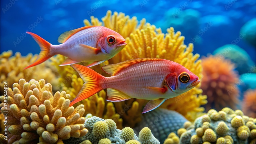 Fototapeta premium Colorful Tropical Fish Swimming Among Vibrant Coral Reef Scene
