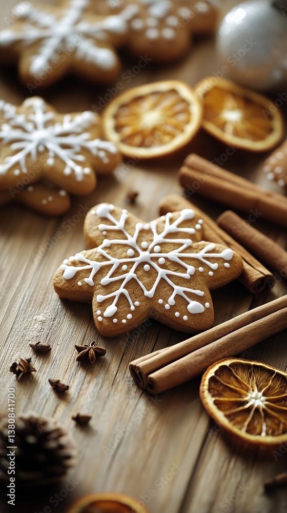 Gingerbread Cookies Decorated With Icing and Spices on Wooden Surface During Winter Holiday Season Gingerbread Cookies Decorated With Icing and Spices on Wooden Surface During Winter Holiday Season