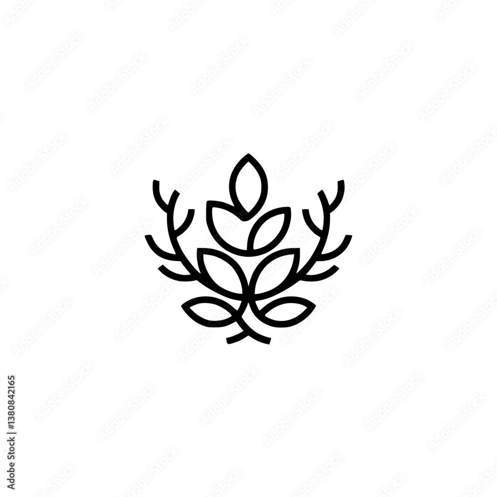 Fototapeta premium Minimalist Plant Emblem in Black & White, Branding Design
