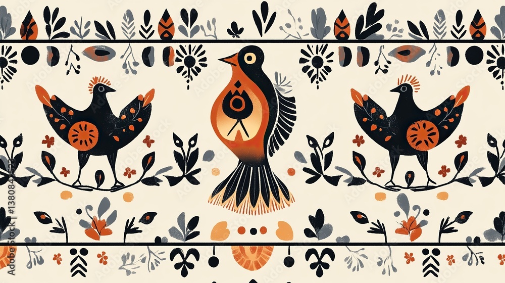 Obraz premium A cultural pattern unique featuring Scandinavian folk art motifs.