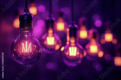 Bright Decorative Bulbs Illuminate a Stylish Space in Deep Purple Tones